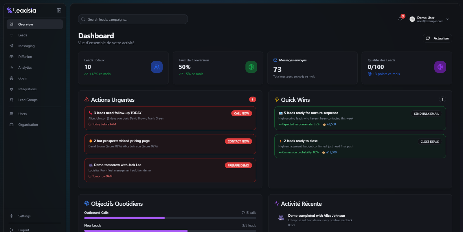 Dashboard Leadsia